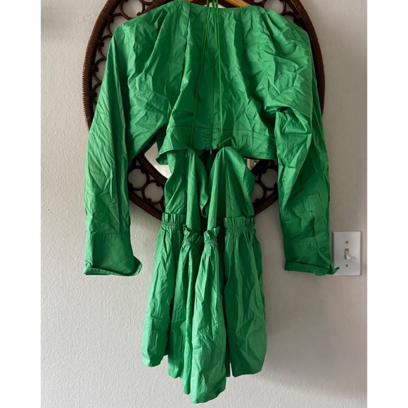 Jason Wu Cutout Waist Long Sleeve Deep Plunge Green Dress Size Small - Picture 2 of 8